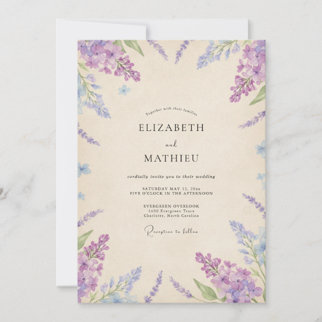 Lavender Periwinkle Watercolor Wedding Invitation (Front)