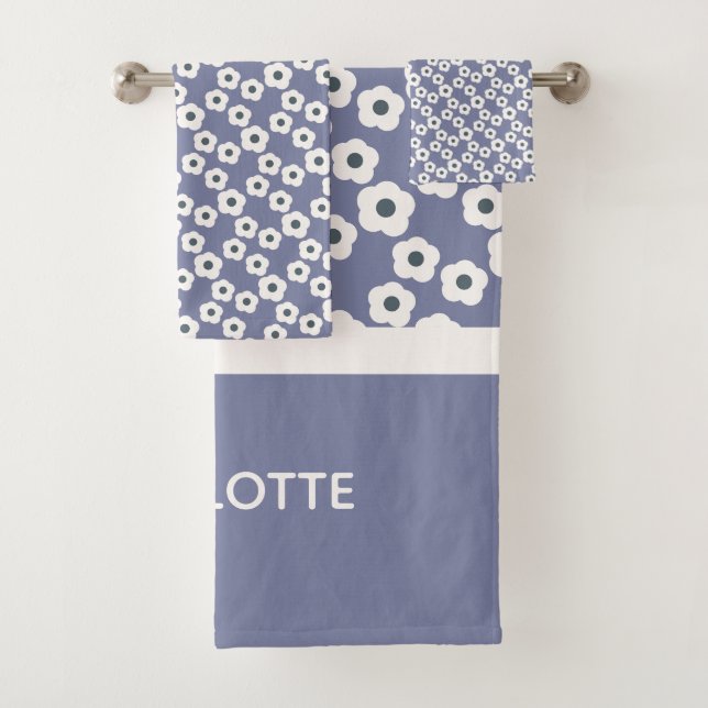 Lavender Personalized Modern Retro Floral Pattern  Bath Towel Set (Insitu)