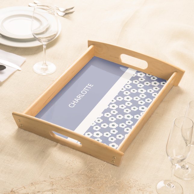 Lavender Personalized Modern Retro Floral Patterns Serving Tray (Front)