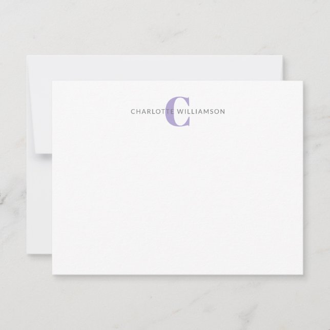 Lavender Personalized Monogrammed Stationery Note Card (Front)