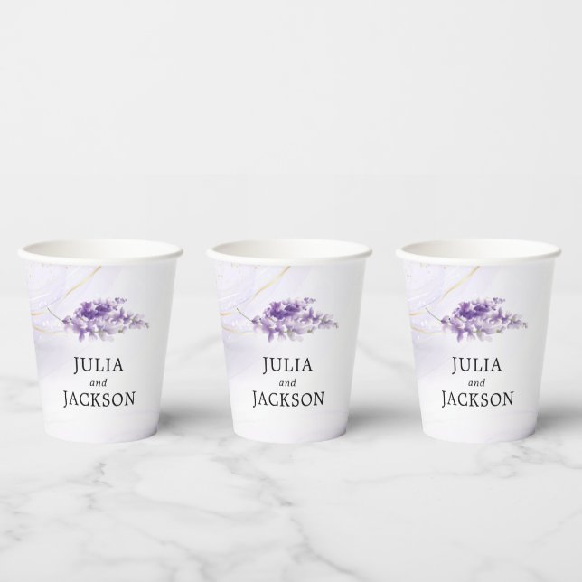 Lavender Personalized Watercolor Wedding  Paper Cups (Multi)