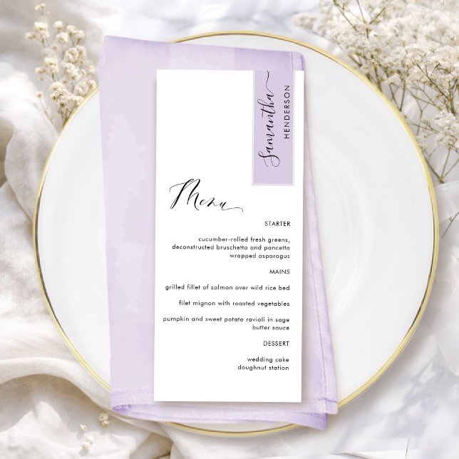 Lavender Personalized with Guest Name Elegant Menu (Creator Uploaded)
