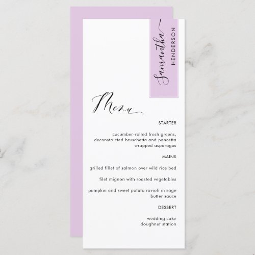 Lavender Personalized with Guest Name Elegant Menu