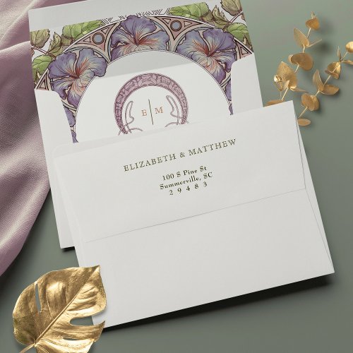 Lavender Petunia Art Nouveau Vintage Purple Envelope