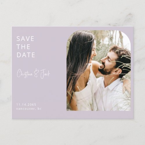 Lavender Photo Arch Wedding Save the Date  Postcard