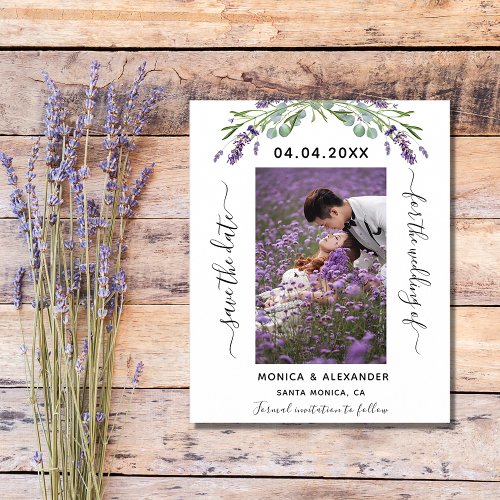 Lavender photo budget wedding Save the Date