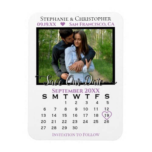 Lavender Photo Calendar Save Our Date Wedding Magnet
