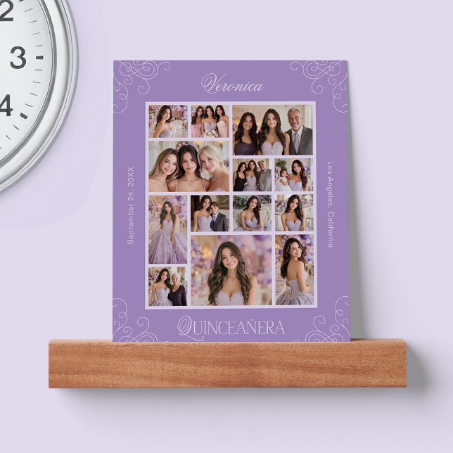 Lavender Photo Collage Keepsake Quinceanera Picture Ledge (Mockup showing a 12" ledge with an 8" x 10" print)