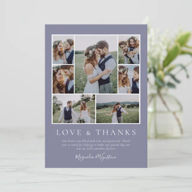 Lavender Photo Collage Love and Thanks Wedding Thank You Card | Zazzle