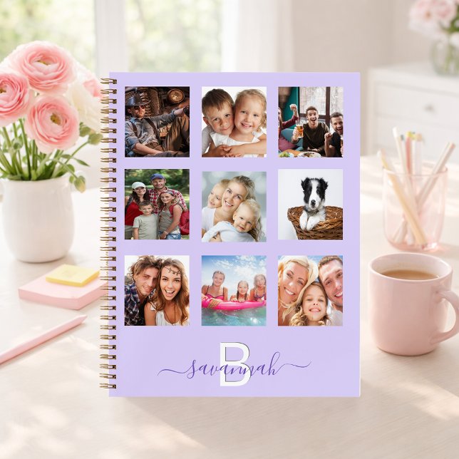 Lavender photo collage monogram modern diary notebook (Creator Uploaded)