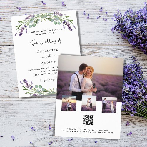 Lavender photo collage QR RSVP budget wedding