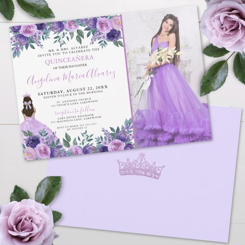 Lavender Photo Floral Purple Quinceanera 