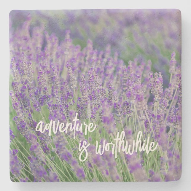 Lavender Photo Home Decor with Travel Quote Stone Coaster (Front)