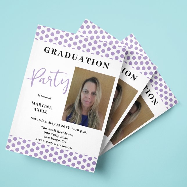 Lavender Photo Polka Dots Graduation Party  Invitation (Creator Uploaded)