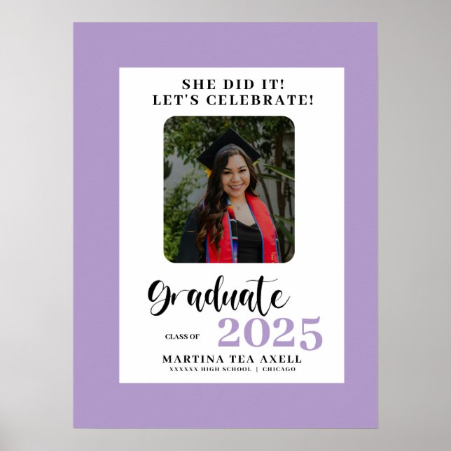 Lavender Photo Polka Dots Graduation Party  Poster (Front)