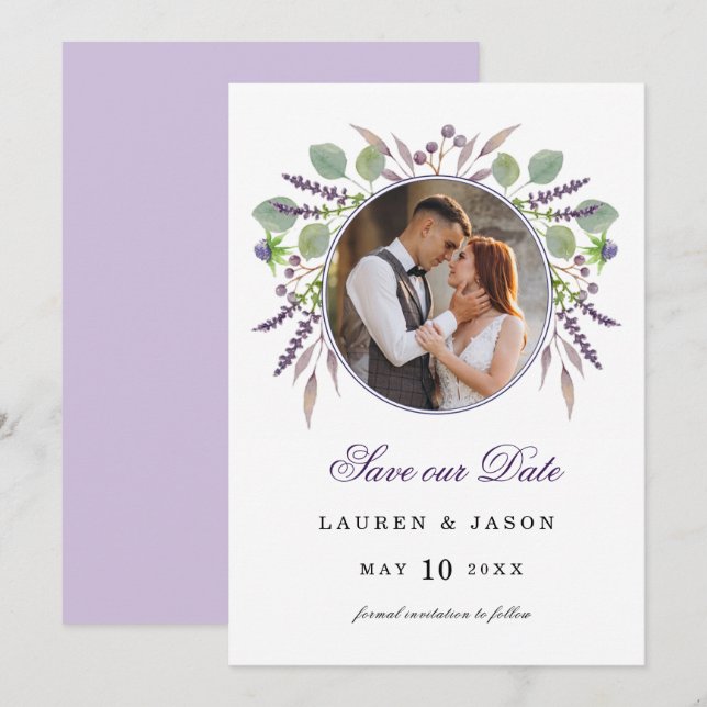Lavender Photo  Save the date  Announcement (Front/Back)