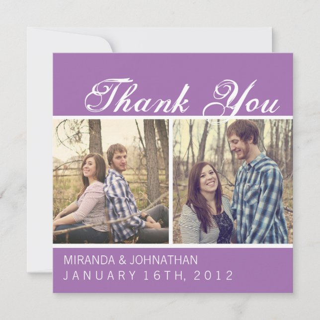 Lavender Photo Wedding Thank You Cards (Front)