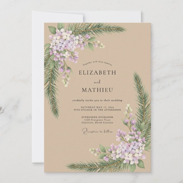 Lavender Pine Botanical Wedding Invitation (Front)