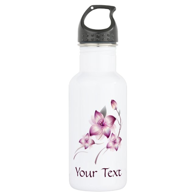 Lavender Pink Airbrush Style Flowers Water Bottle (Front)
