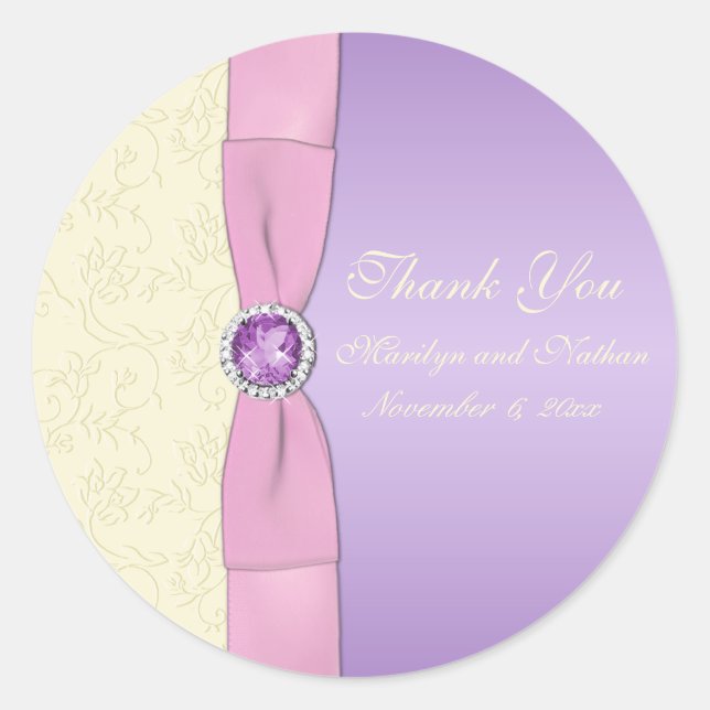 Lavender, Pink, and Ivory 3" Round Sticker (Front)