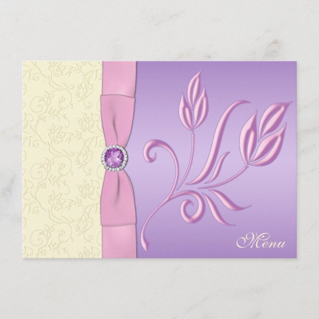 Lavender, Pink, and Ivory Menu Card (Front)