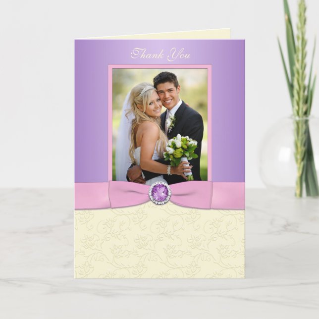 Lavender, Pink, and Ivory Photo Thank You Card (Front)