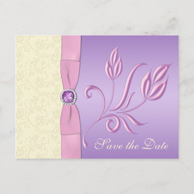 Lavender, Pink, and Ivory Save the Date Postcard (Front)