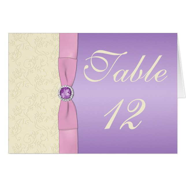 Lavender, Pink, and Ivory Table Number Card (Front Horizontal)