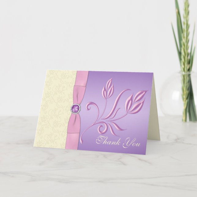 Lavender, Pink, and Ivory Thank You Card (Front)
