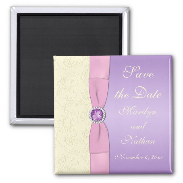 Lavender, Pink, and Ivory Wedding Favor Magnet (Front)