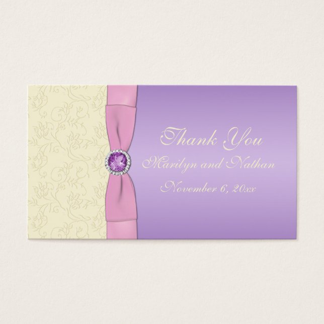 Lavender, Pink, and Ivory Wedding Favor Tag (Front)