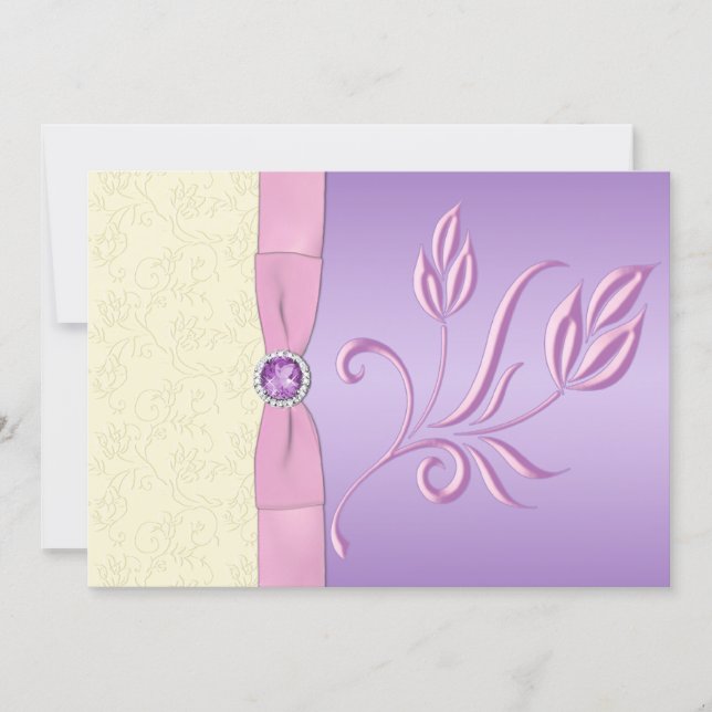 Lavender, Pink and Ivory Wedding Invitation (Front)