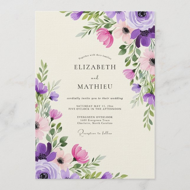 Lavender Pink Artistic Bloom Wedding Invitation (Front)