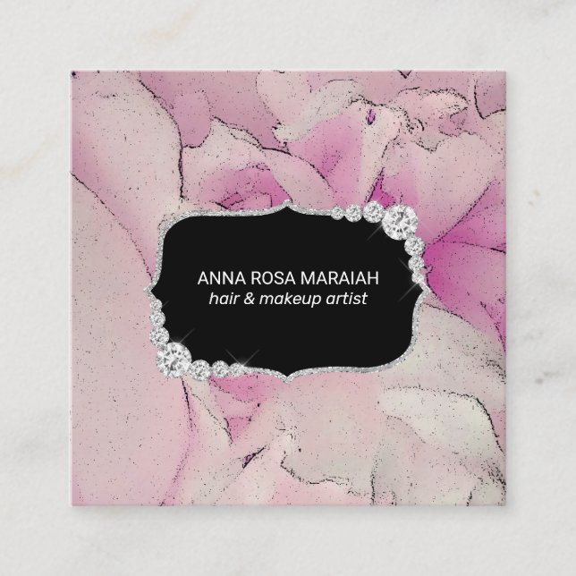 *~* Lavender Pink Beauty Artist Diamond Floral Square Business Card (Front)
