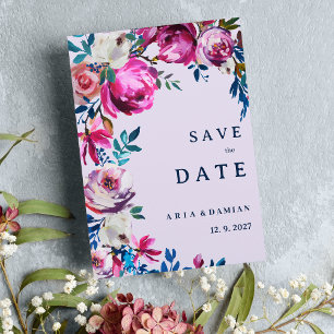 Lavender pink blue purple floral Save the Date Invitation