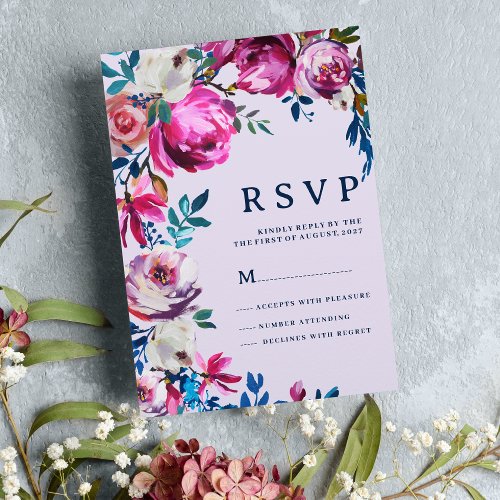 Lavender pink blue purple white floral RSVP Invitation