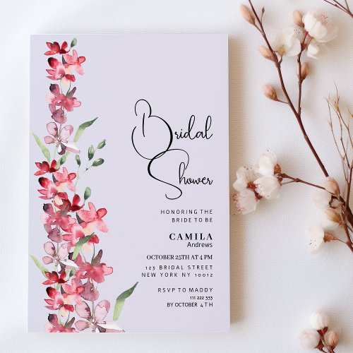 Lavender pink burgundy mint floral Bridal Shower Invitation