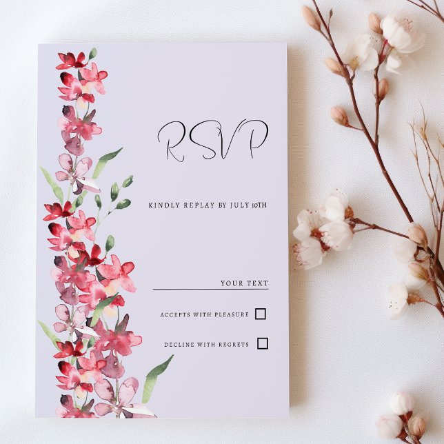 Lavender pink burgundy mint floral RSVP Invitation (Lavender pink burgundy mint floral RSVP)