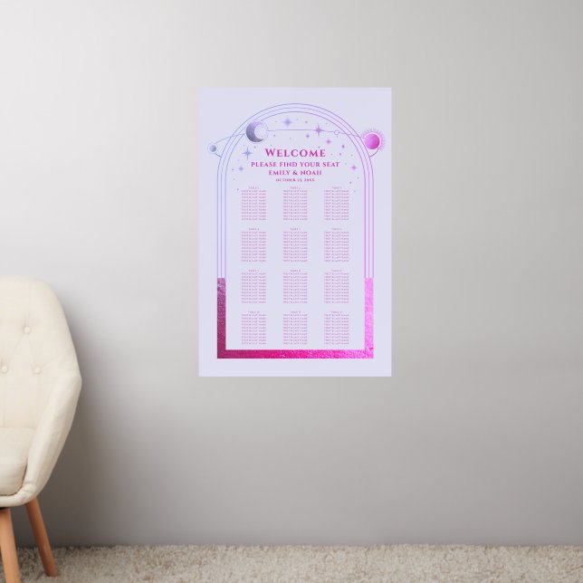 Lavender Pink Celestial Wedding Seating Chart Wall Decal (Living Room 2)