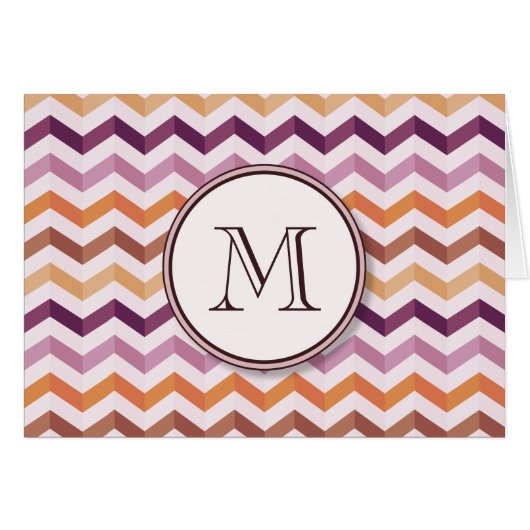 Lavender Pink Chevron Stripes w/ Round Monogram Cards (Front Horizontal)