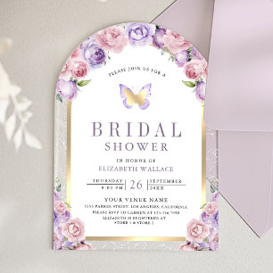 Lavender Pink Floral Arch Butterfly Bridal Shower Acrylic Invitations