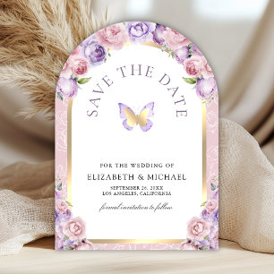 Lavender Pink Floral Arch Butterfly Photo Wedding Save The Date