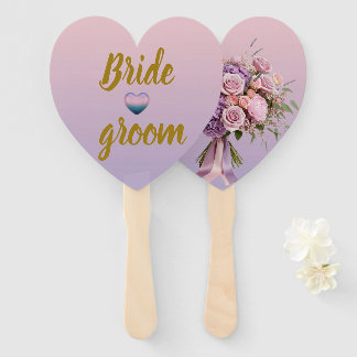 Lavender Pink Floral Heart Summer Wedding Hand Fan