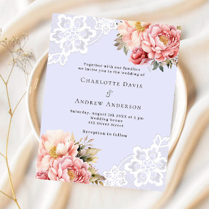 Lavender pink floral lace wedding invitation