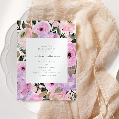 Lavender Pink Floral Watercolor Bridal Shower   Invitation