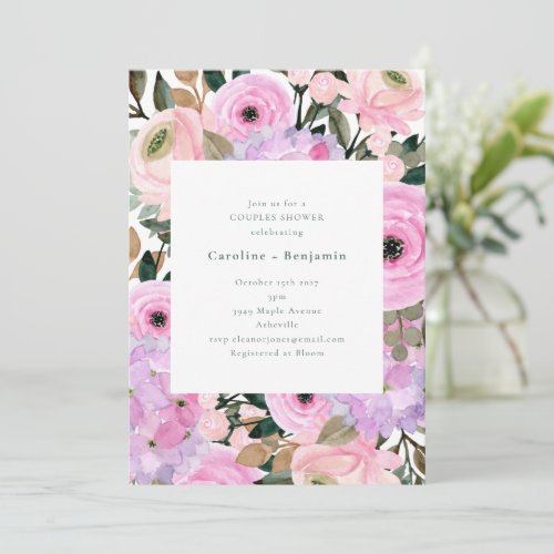 Lavender Pink Floral Watercolor Couples Shower   Invitation