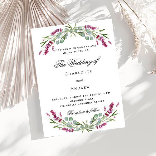 Lavender pink florals budget wedding invitation flyer