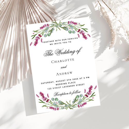 Lavender pink florals greenery luxury wedding invitation