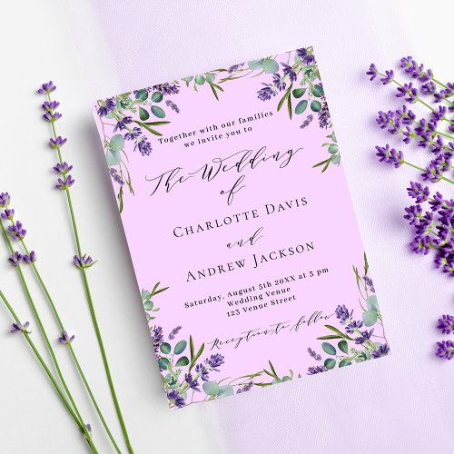 Lavender pink florals greenery luxury wedding  invitation