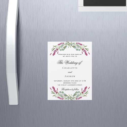 Lavender pink florals greenery luxury wedding magnetic invitation